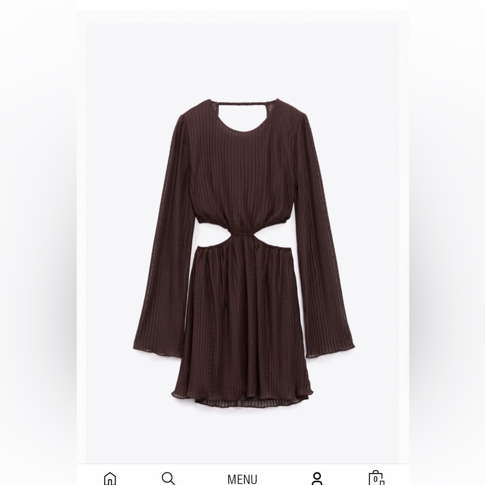 Zara Cutout pleated brown dress Sz S